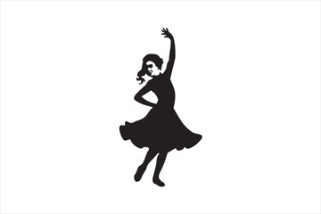 Dancing Girl Black Silhouette, Isolated, Vector Illustration