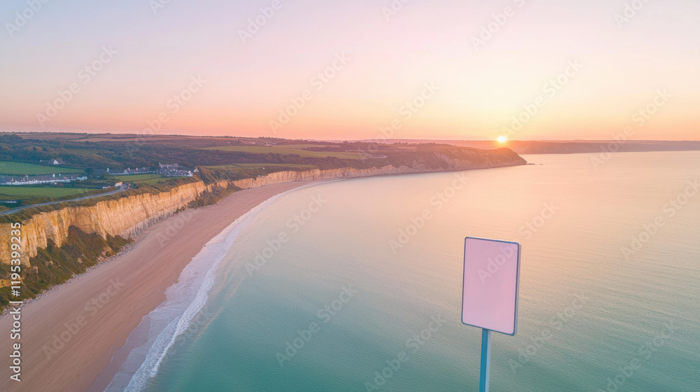 Aufkleber serene beach at sunset with cliffs and calm waters, creating peaceful atmosphere