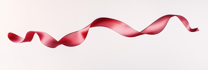 Fototapeta premium Red satin ribbon waving gracefully, elegant design, soft folds, curved shape