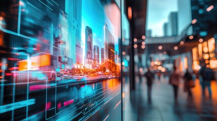 Obraz premium Urban Digital Dreamscape Futuristic City Displayed on a Modern Screen