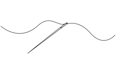 Needle icon line continuous drawing vector. One line Needle icon vector background. Sewing needle icon, Needle and thread, Heart sewing, greeting card, continuous line