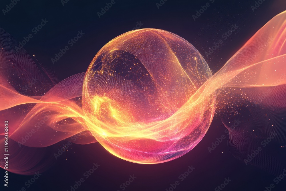Aufkleber Digital globe radiating vibrant energy with flowing lines and particles in a mesmerizing cosmic background. Generative AI