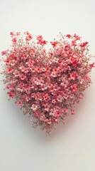 Obraz premium A 3D heart made of tiny pink and red flowers arranged intricately in a clean setting