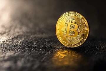 Golden Bitcoin Digital Currency Concept - Futuristic Finance, Cryptocurrency Coins, Blockchain Tech Symbol
