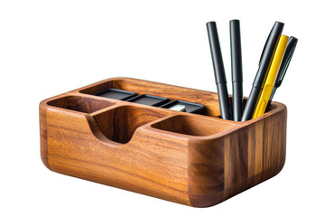Wooden Desk Organizer with Pens and Accessories for Office Productivity