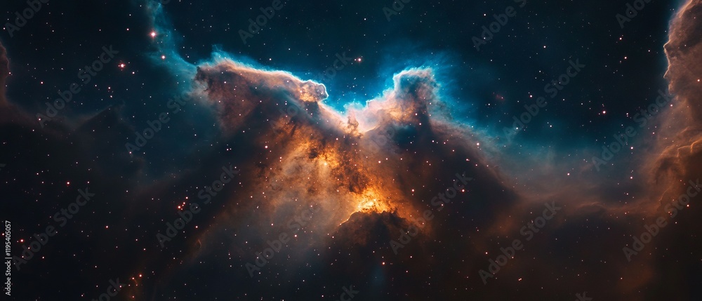 Poster vibrant cosmic clouds illuminate the night sky with stars in a mesmerizing nebula display