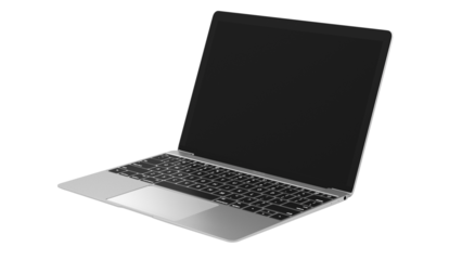 Modern Laptop Open with Blank Screen Isolated on Transparent Background