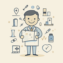 Smiling Doctor with Medical Symbols