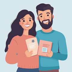 Happy Couple Holding Health Documents in Vector Art