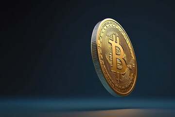 Golden Bitcoin Digital Currency Concept - Futuristic Finance, Cryptocurrency Coins, Blockchain Tech Symbol