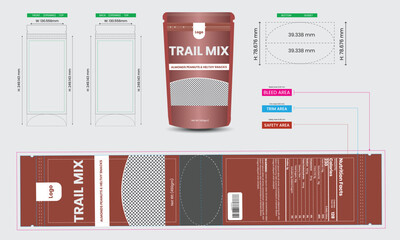 Trail mix pouch design template, Unique design, vector illustration with mockup