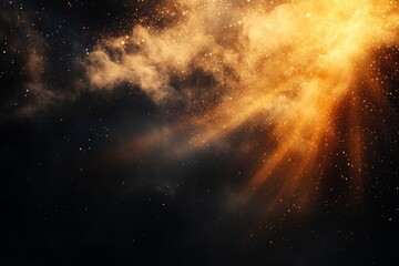 Obraz premium Golden cosmic dust and smoke swirl across a dark night sky, creating a mesmerizing celestial scene.
