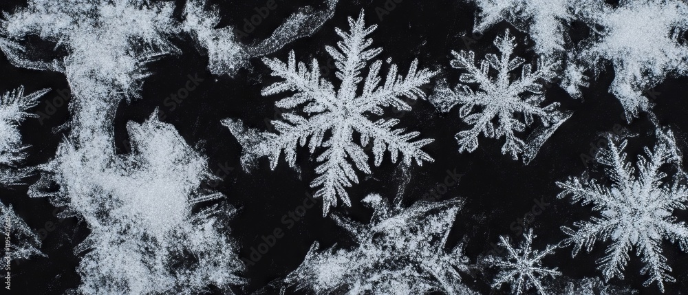 Aufkleber intricate snowflakes resting on dark surface create a stunning winter display of nature's art