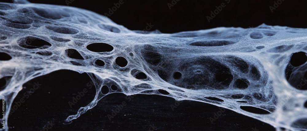 Poster Delicate web structure showcasing intricate patterns in light against a dark background