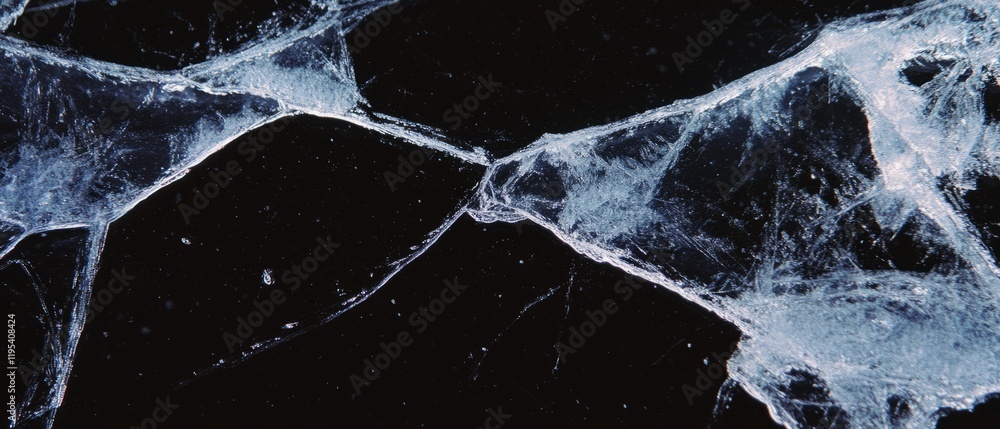 Poster intricate patterns of ice on a dark surface highlighting nature's delicate artistry in winter