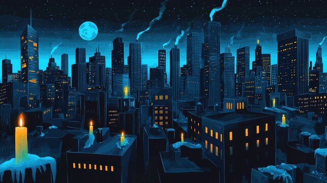 Urban cityscape with candlelight for Earth Hour awareness