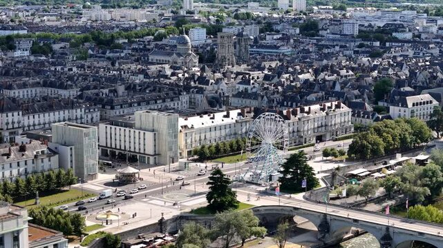 Aerial shot of Tours city in Loire Valley, France