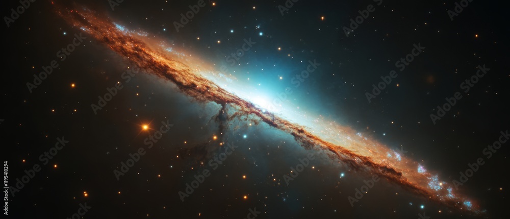 Poster Stunning view of a spiral galaxy displaying vibrant colors and intricate structure in deep space