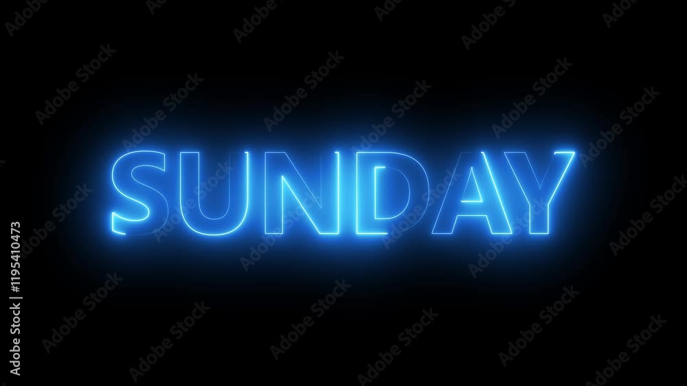 Poster glowing neon lines sunday text animation on black background. seamless loop. neon sunday neon sign a