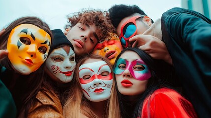 Obraz premium group of people in the street. people in the city, people with a mask.