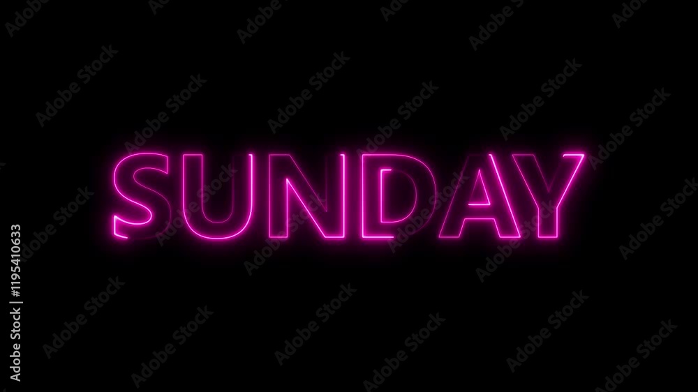 Poster glowing neon lines sunday text animation on black background. seamless loop. neon sunday neon sign a