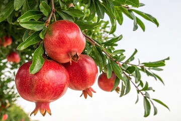 Fresh bunch pomegranate  on the vine isolated on white background