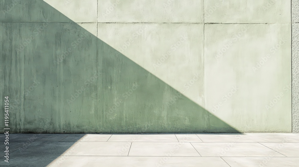 Poster concrete wall with angled shadow and a tiled floor creating a minimalist urban scene
