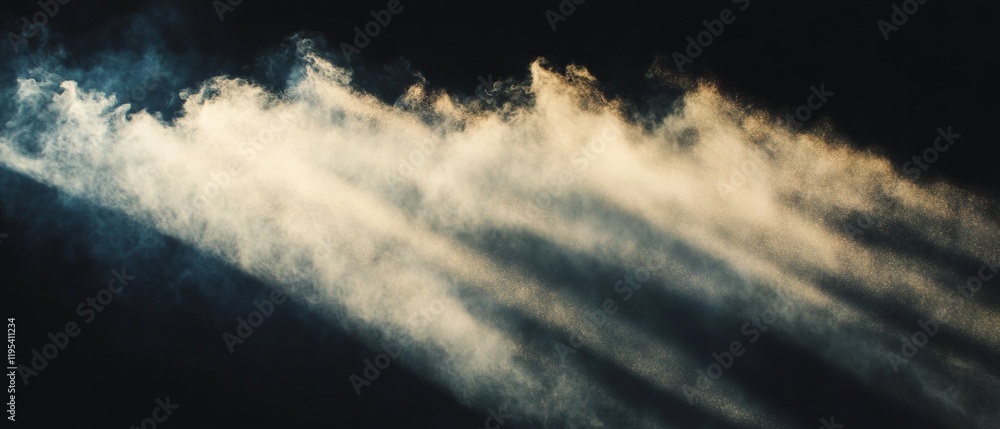 Aufkleber light beams piercing through dark clouds create a dramatic atmospheric effect in a serene landscape
