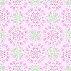 Background for design, texture, tile, wallpaper, silk, fabric, tile, continuous floral pattern, modern, fluorescent color, green and pink flowers, seamless, vector, floral ornament, decoration