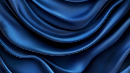 Obraz premium Deep blue satin fabric drapes elegantly, creating luxurious folds and shadows. The rich color and smooth texture evoke a sense of opulence and sophistication.