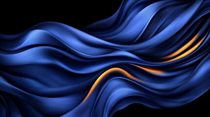 Fototapeta premium Abstract blue and gold silk fabric flowing gracefully. Luxurious and elegant texture.