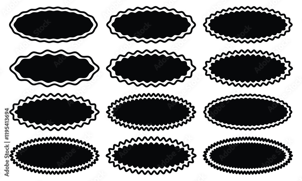 Aufkleber set of zigzag and wavy geometric shapes. vector rectangle, circle, square and oval elements with cur