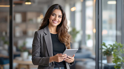 Fototapeta premium Confident businesswoman using tablet in modern office
