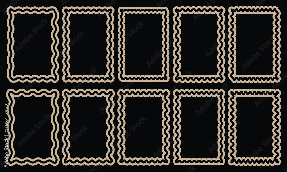 Poster set of frames zigzag edge, scallop edge shape. rectangle shape frame with zigzag edge. rectangular j