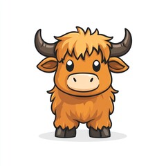 Cute cartoon yak, isolated, white background, children's book illustration
