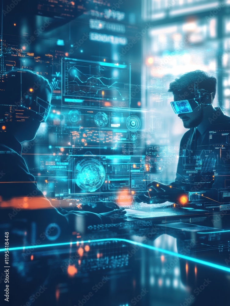Aufkleber Digital avatars enhance collaborative workspace for innovative projects using advanced technology and immersive experiences. Generative AI