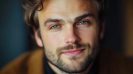 Obraz premium Caucasian young male with beard and wavy hair close-up