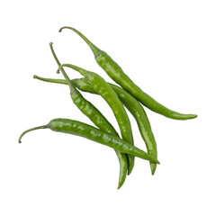 Fresh green chili peppers isolated on transparent background
