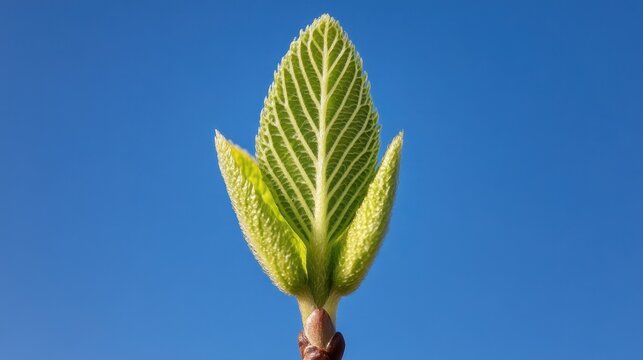 Oak Apple Day Fresh green leaf against clear blue sky