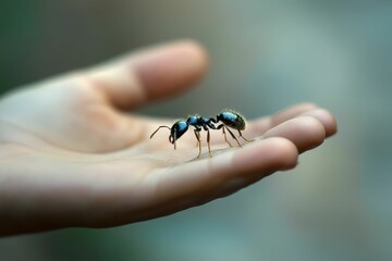 Obraz premium Dark insect on a child's palm.