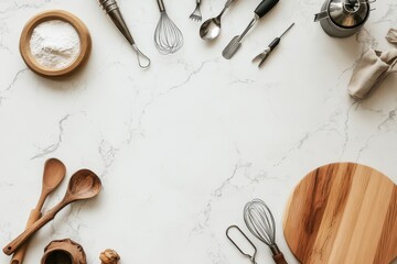 Baking Utensils Arranged on a Marble Surface