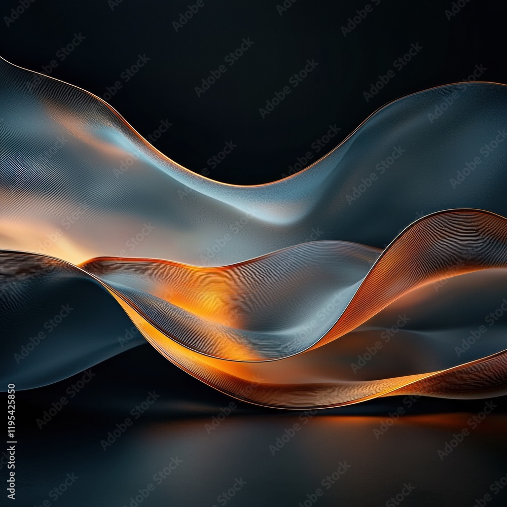 Poster flowing light trails of gold and copper abstract art digital creation modern design close-up view dy