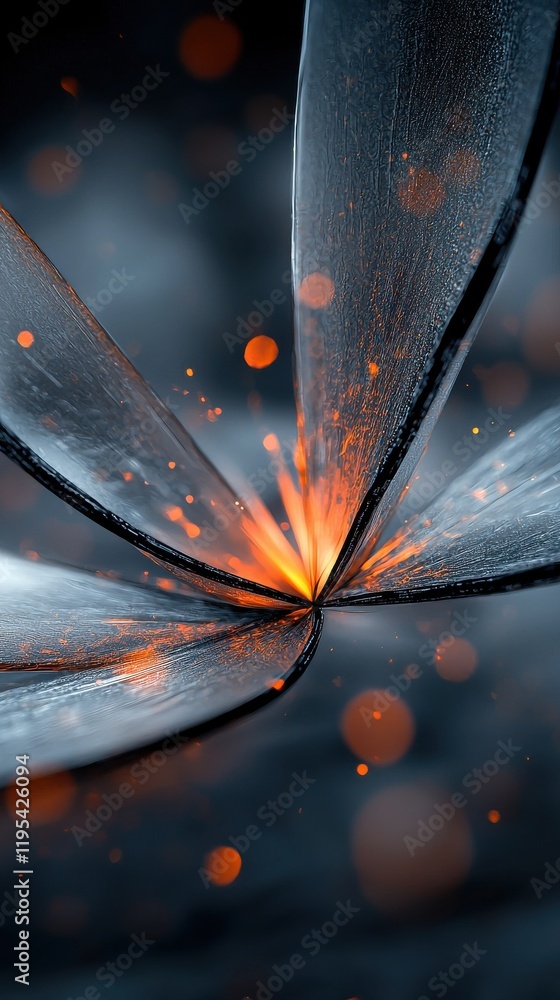 Poster dynamic exploding bursts of abstract geometric shapes glow in dark environment illuminated visual ar