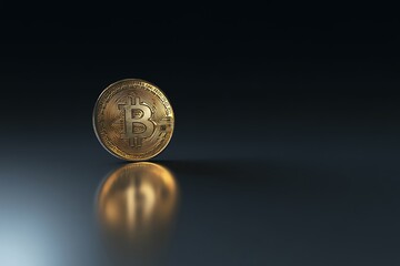 Golden Bitcoin Digital Currency Concept - Futuristic Finance, Cryptocurrency Coins, Blockchain Tech Symbol
