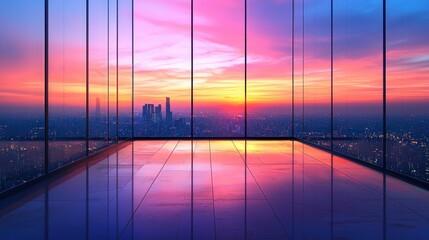 Fototapeta premium Fintech innovation hubs at sunset a high-end clean perspective overlooking urban landscapes
