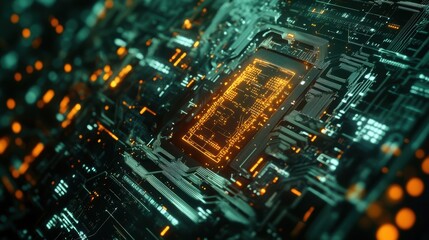 Obraz premium Closeup of a hightech digital padlock with intricate circuitry illuminated set against a blurred backdrop of shifting data streams and glowing security protocols conveying a sense of