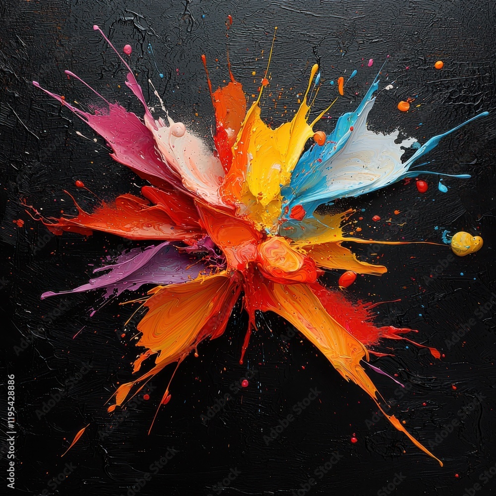 Aufkleber explosive bursts of vibrant paint splatters in abstract art studio setting colorful expression close