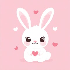 Fototapeta premium Cute bunny holding heart, pink background, Valentine's, digital illustration