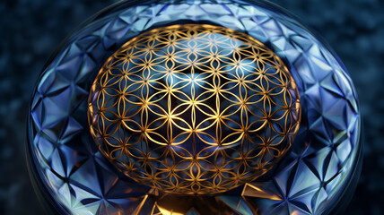 Close up of a beautifully designed sphere with a geometric pattern