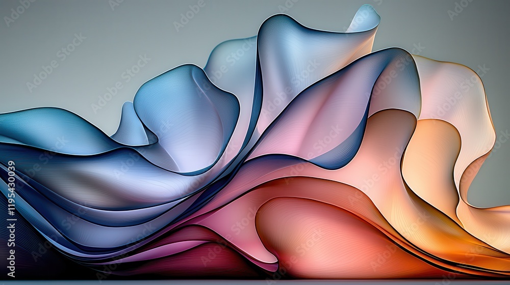 Poster translucent waves of color flowing gracefully digital art abstract calm environment close-up visual 